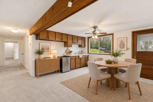 Virtual staged LL kitchen area showing options for future use