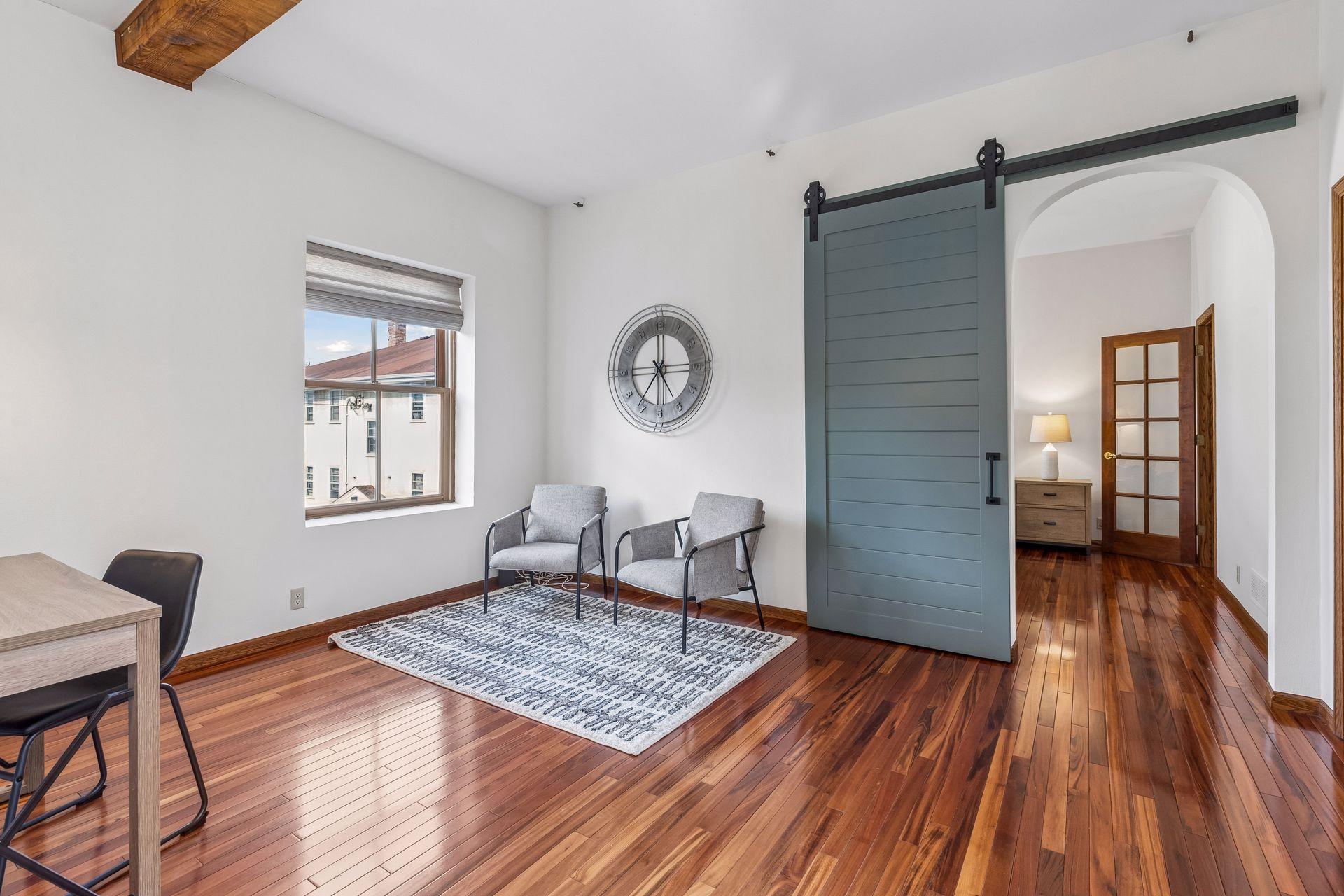 This area staged as an office would also work well as a formal dining room.