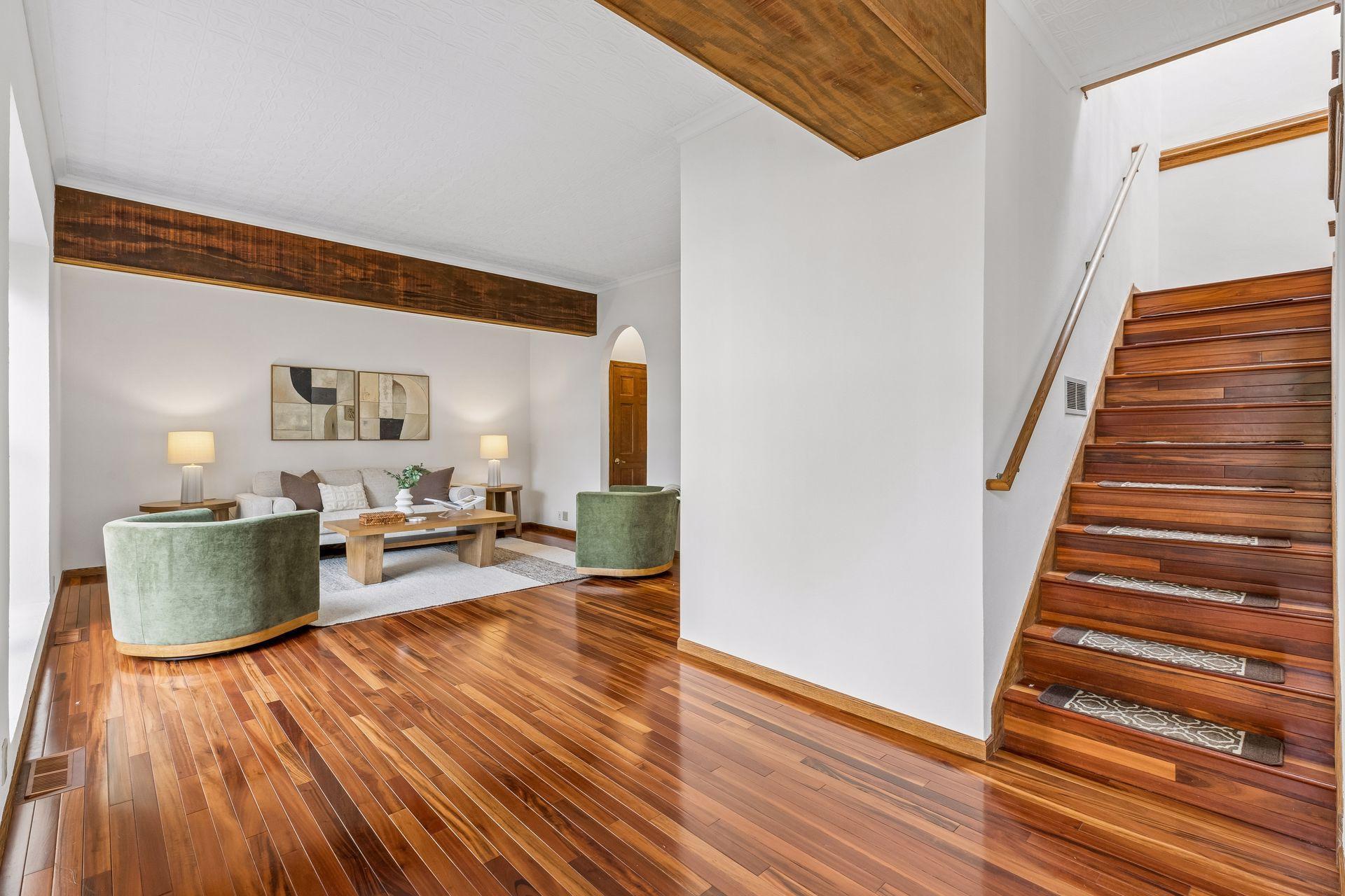Gorgeous hardwood floors elevate this boutique, urban, condo.