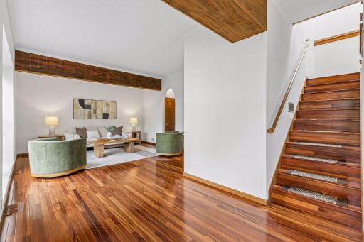 Gorgeous hardwood floors elevate this boutique, urban, condo.