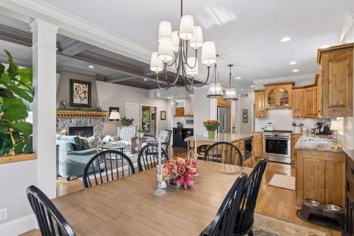 A warm, inviting dining space with an easy connection to both the kitchen and living room.