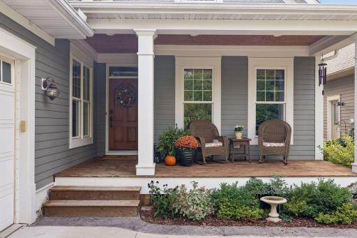 The front porch offers a welcoming place to sit and enjoy the neighborhood.