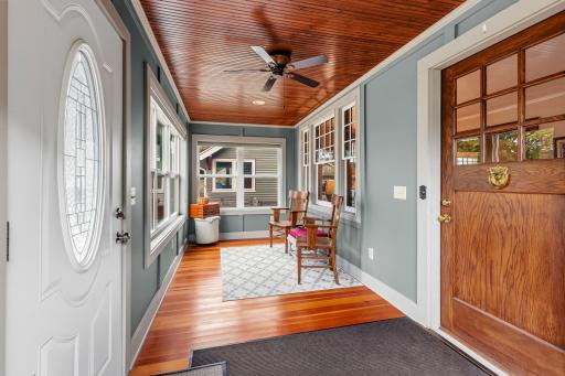 This cozy 3 season porch is the perfect spot to enjoy your favorite coffee in the morning or to just relax with a book