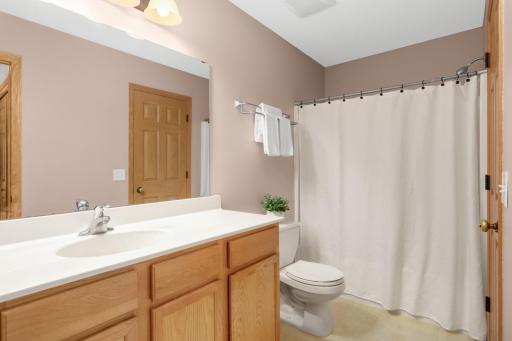 Upper level walk-through full bathroom.