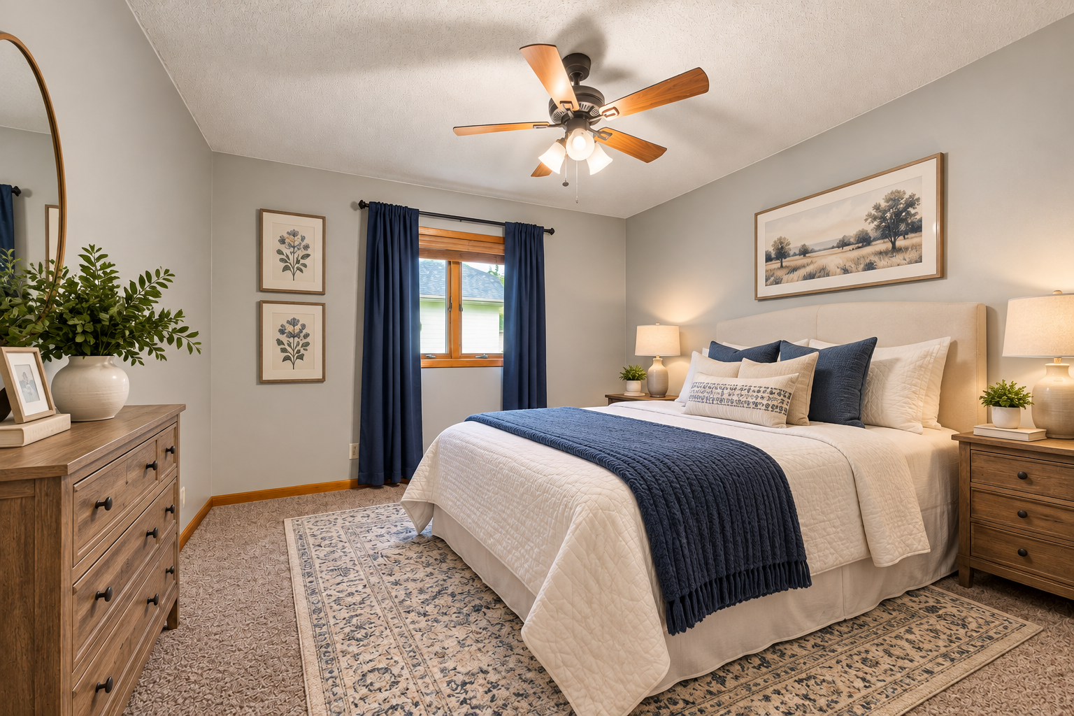 Generously sized bedroom, offering great natural light and comfortable living space. Virtually Staged.
