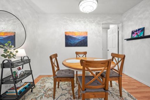 Dedicated dining space could fit a larger table if needed,.