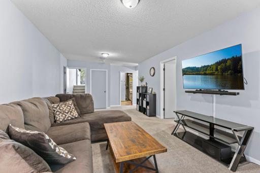The lower level living room has room for a crowd.