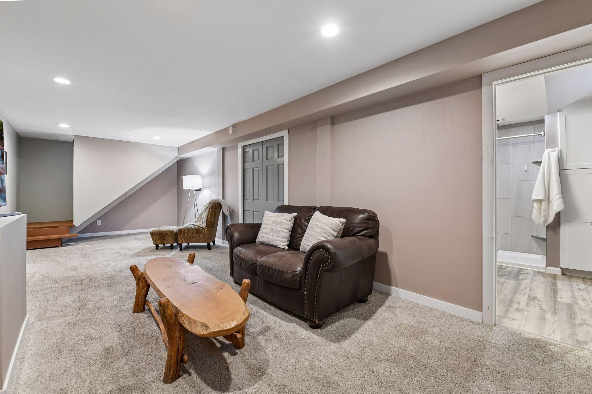 Lower level family room with open layout