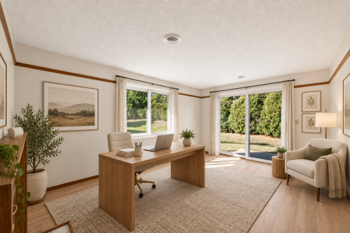 Virtually staged home office or guest room