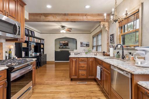 Main floor kitchen open to dining area.