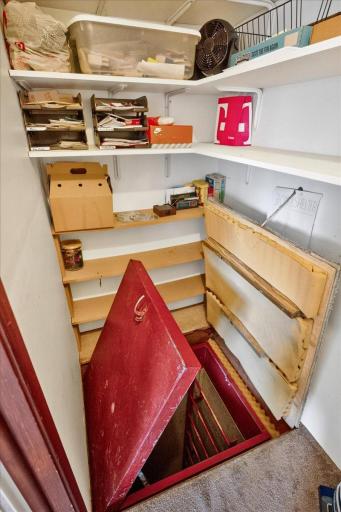 Access the bomb shelter via the trap door hidden in the closet.