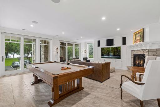 larger family room, heated floors, lake views and wet bar