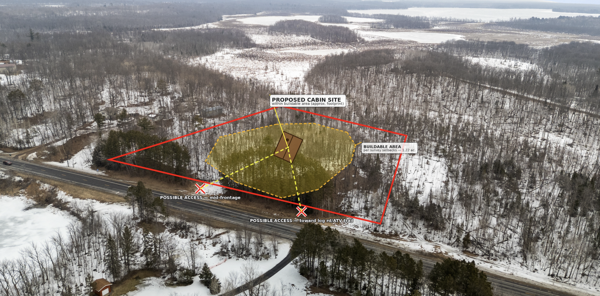 Image has been enhanced (using AI) to show lot boundaries and potential buildable area>