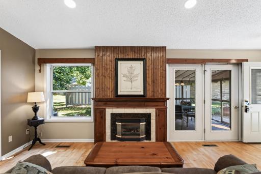 Beautiful wood wall accent with gas fireplace