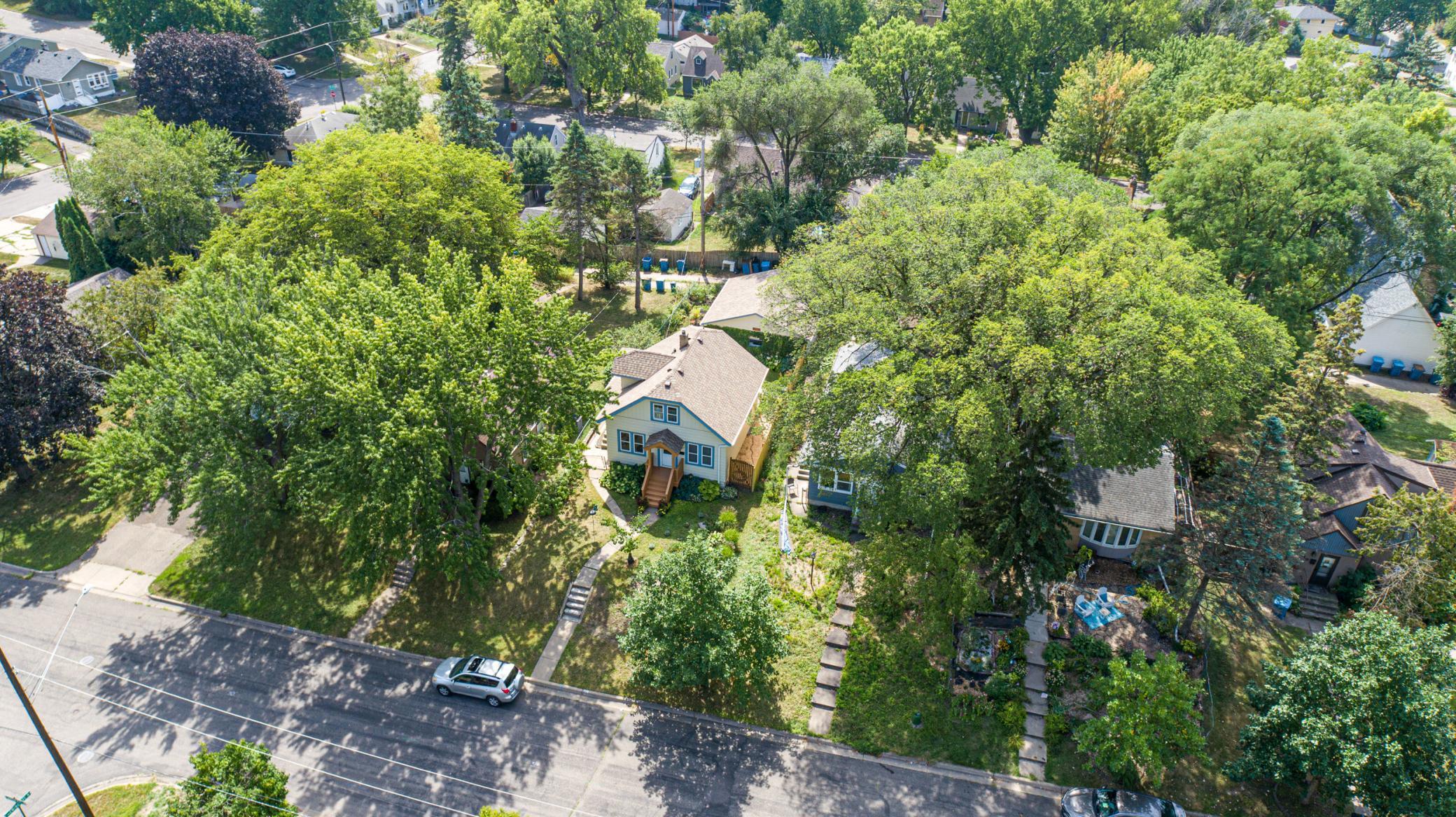 Home + garage aerial view