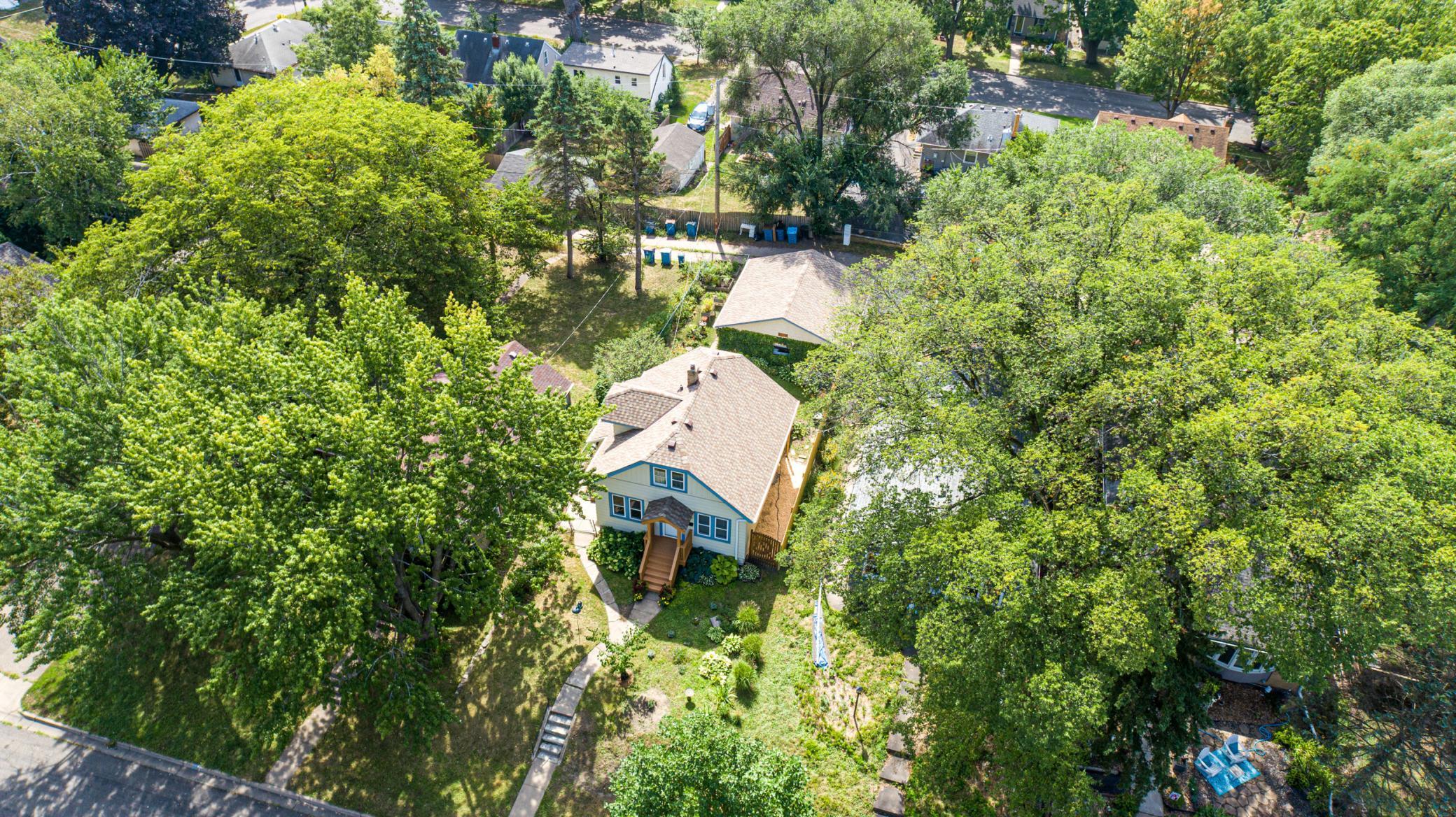 Home + garage aerial view