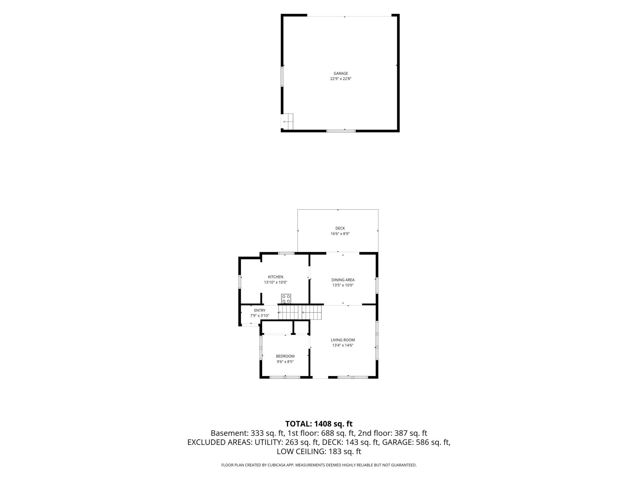 Main level room dimensions + garage