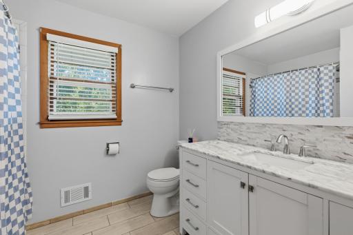 The Full bathroom in the upper level is conveniently located for easy access from the bedrooms.