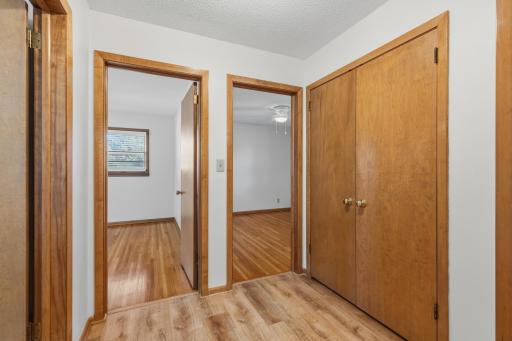 All 3 Bedrooms are in the same level. All with gleaming hardwood floors.