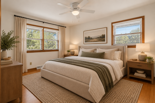 Bedroom #1 with windows on both walls - virtually staged