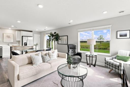 Spacious living room overlooking the wetlands