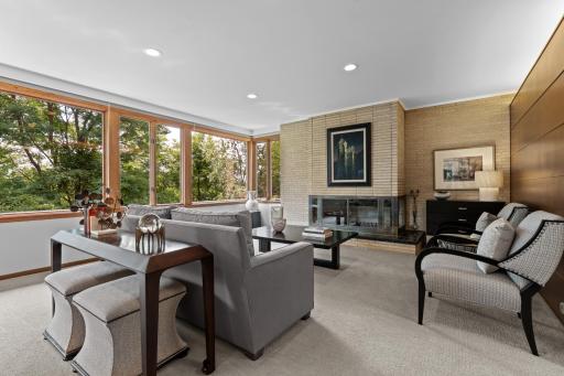 Living room with views towards the lake and skyline.