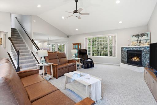 Vaulted Great Rm opens to Dining room and Kitchen