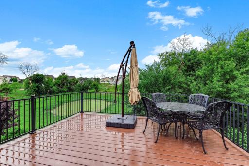 Delightful deck added in 2017 offers peaceful views of the pond and surrounding natural landscape.