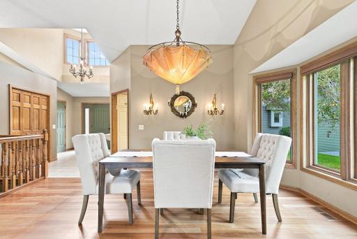 Surrounded by windows and natural light, this dining space makes even an everyday meal feel a little more special.