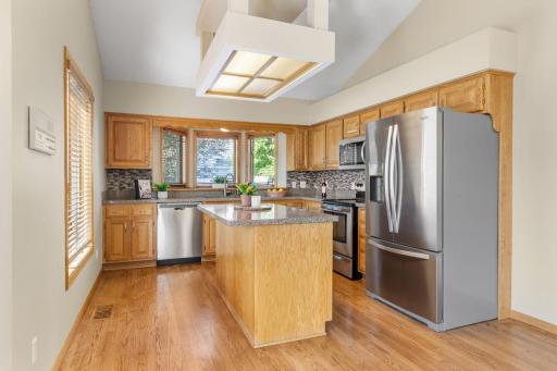 The center island has room for a few bar stools for a breakfast bar.
