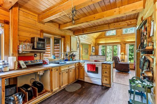 kitchen with beamed ceiling
