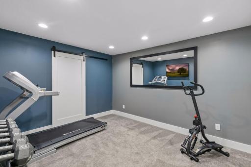 Currently being used as a fitness studio in the lower level, this area could be a playroom or hobby space....whatever suits your needs!
