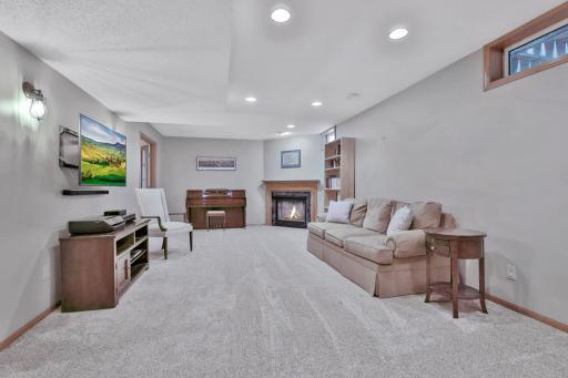 Lower level family room with gas fireplace