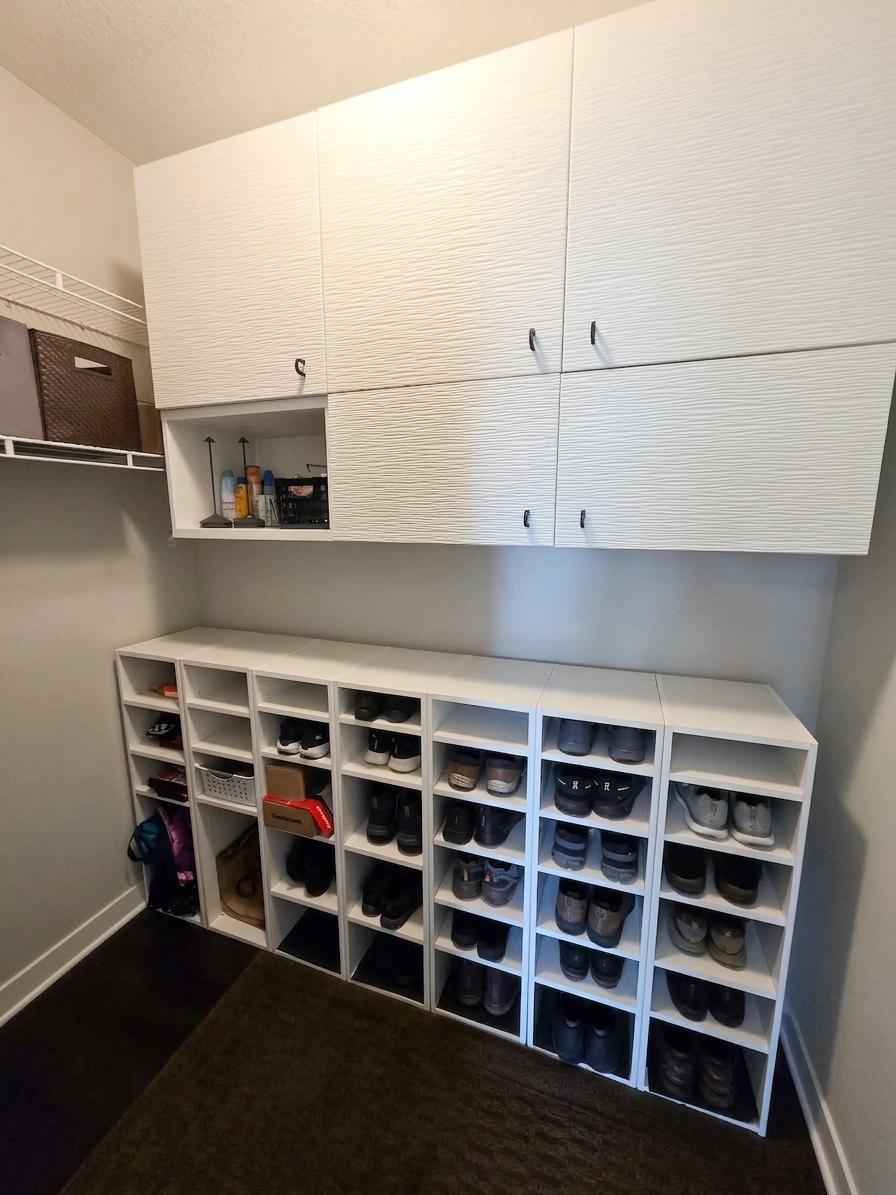 Generous mudroom storage keeps shoes, gear and everyday necessities organized.
