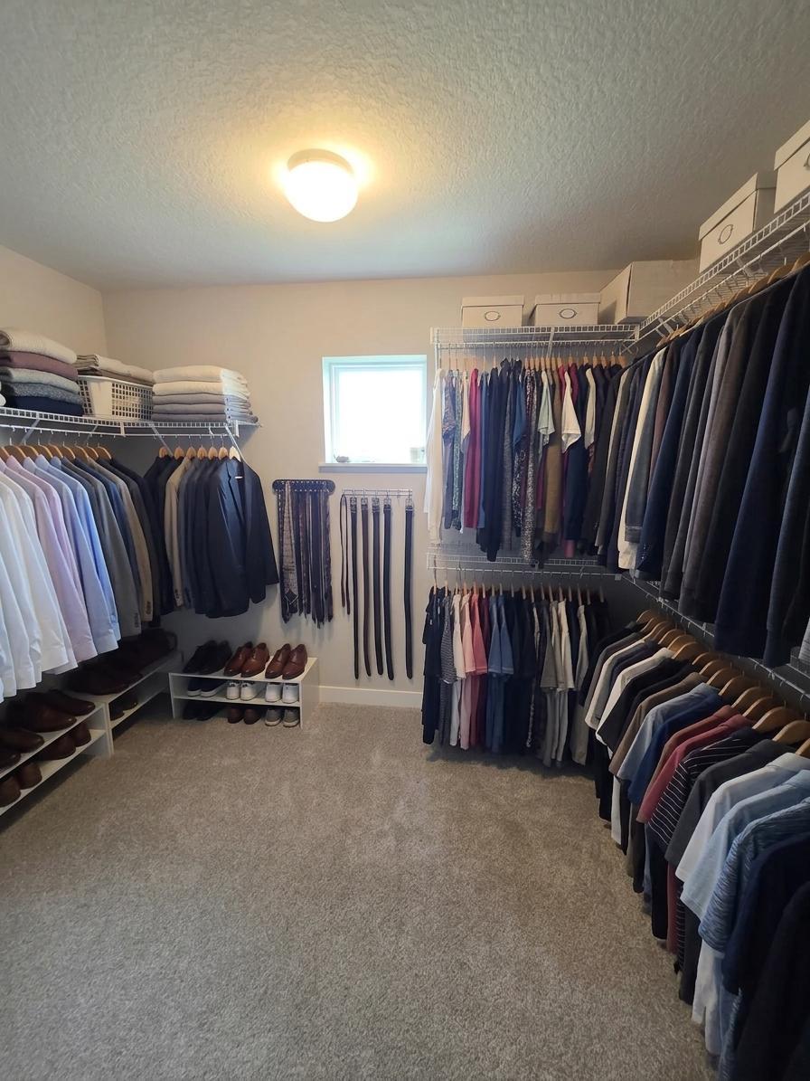 Exceptional primary walk-in closet with extensive hanging and storage space.