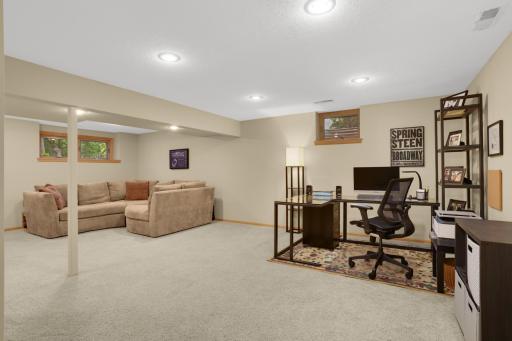 Expansive lower level with plenty of lighting