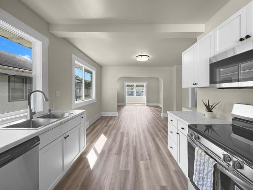 kitchen, dining room & living room