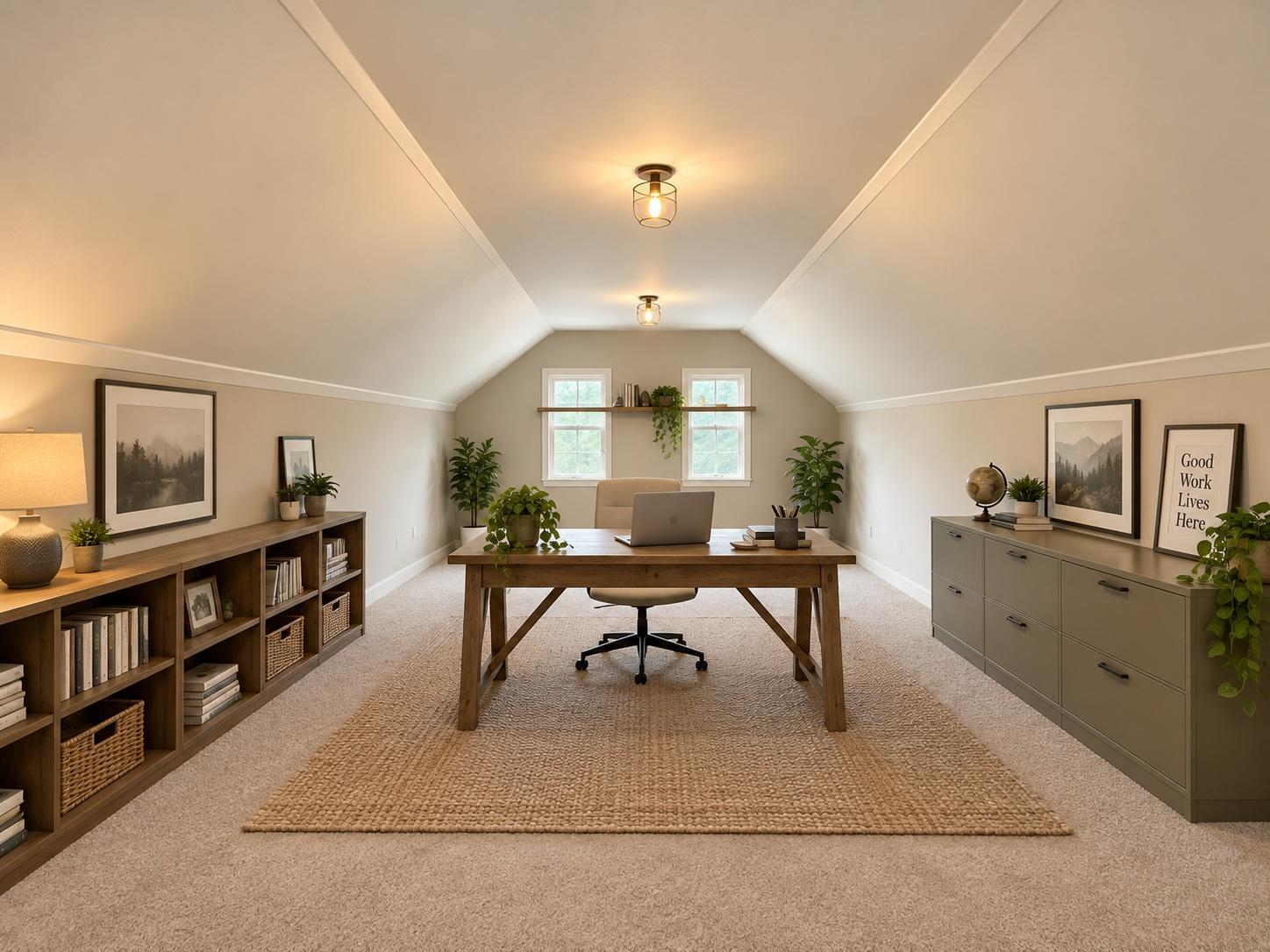 Office loft area virtually staged