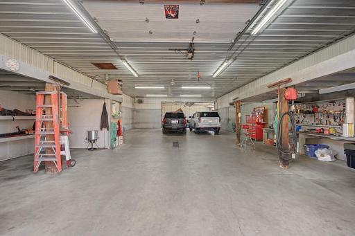 Lots of storage and shelving. Air compressor stays.