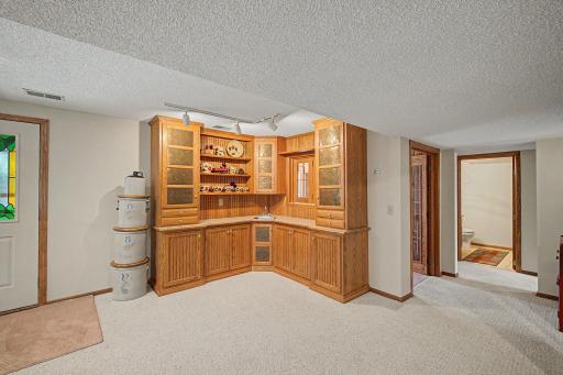 Wet bar with sink and faucet, lots of storage space!