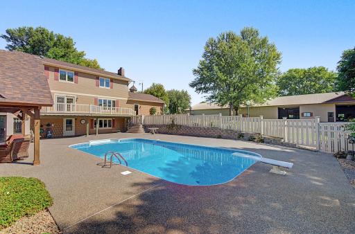 Pool is 3 feet shallow sloped to 8 feet deep and heated by propane