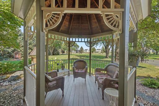 A great place to sit and socialize and look over the well manicured lawn and grounds