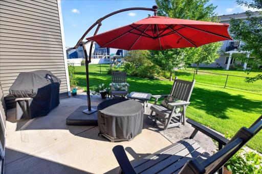 Stamped concrete accents surround the concrete patio. Bring your fire ring or chiminea!