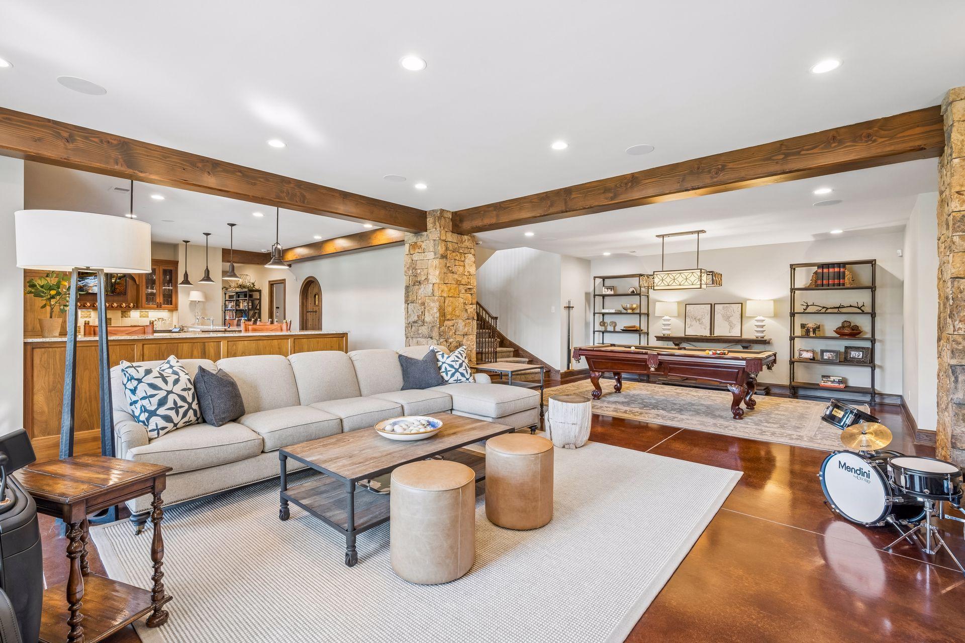 Heated concrete floors bring warmth and comfort throughout the lower level.