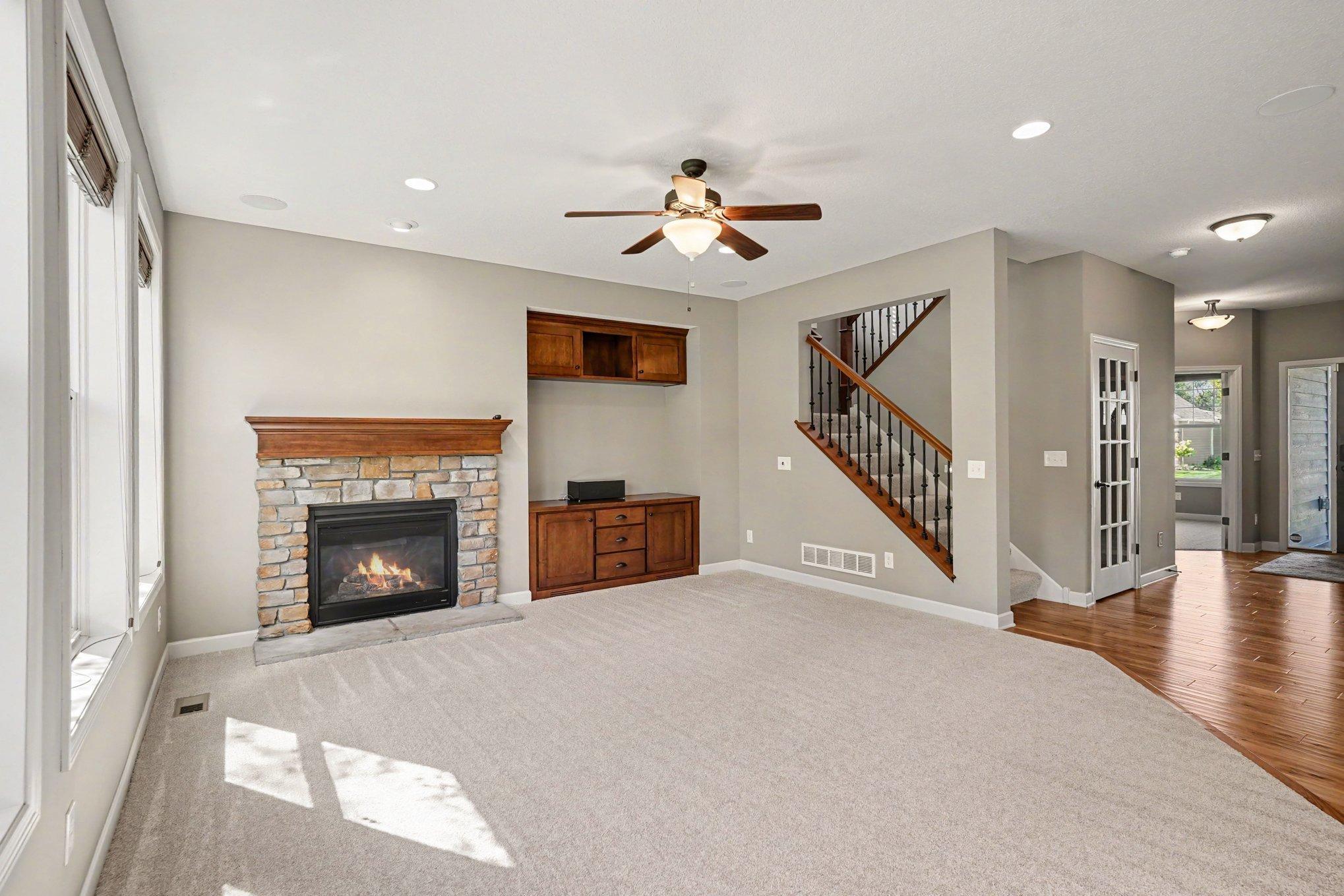 Beautiful gas burning fireplace in the great room