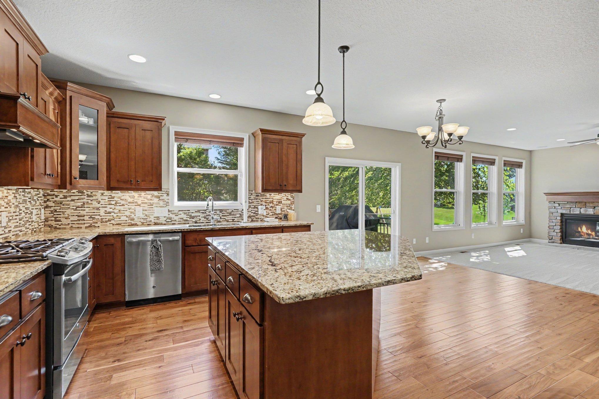 Generous granite kitchen island