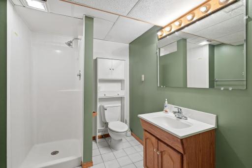 The lower-level 3/4 bath.