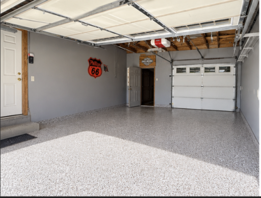 Epoxy floor with garage door into the back garage