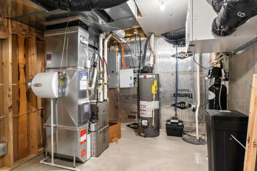A spacious mechanical and storage area provides valuable unfinished space for household storage while keeping the homeâs mechanical systems easily accessible. Battery backup for the sump, furnace humidifier, water softener, and air exchanger.