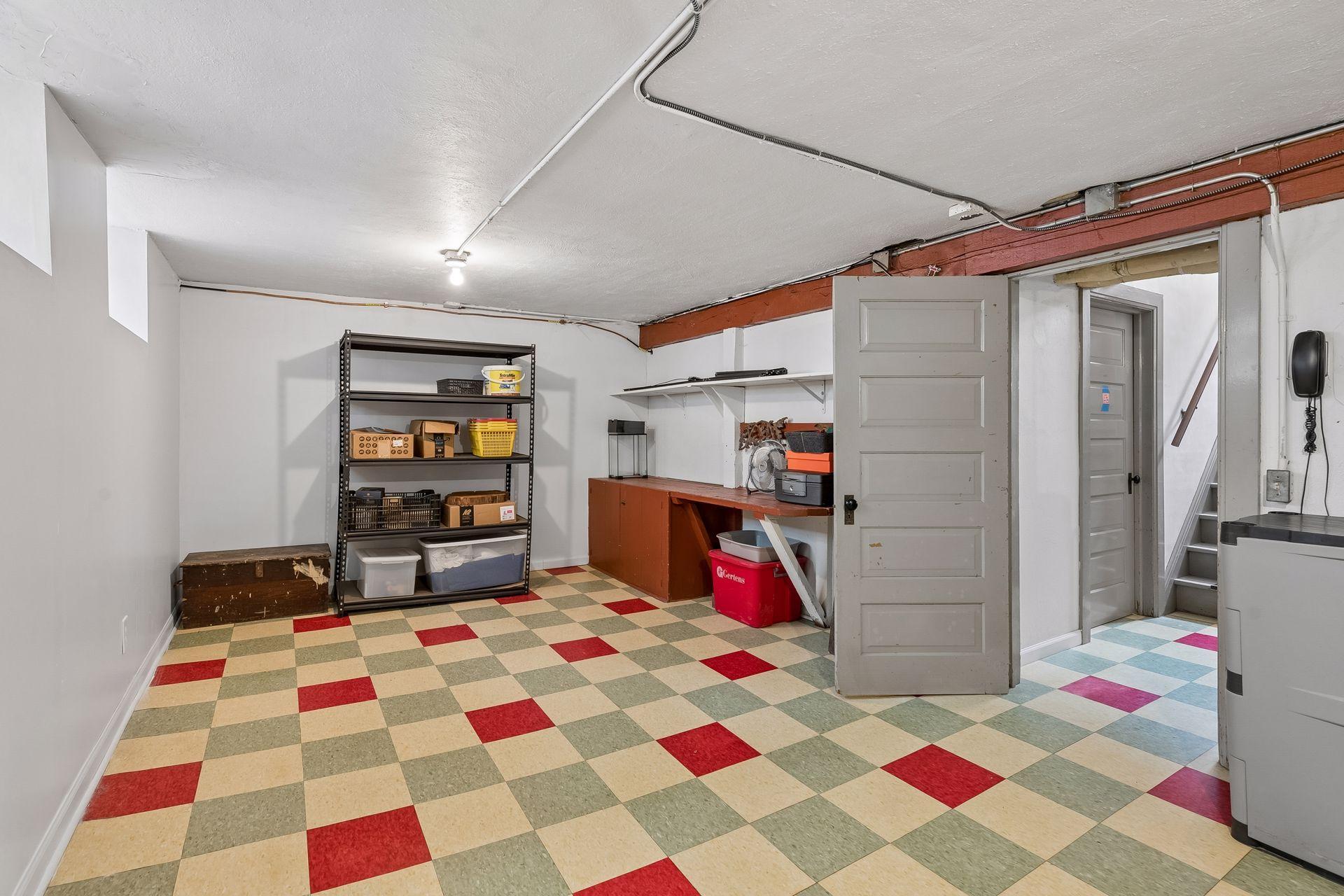 A clean and bright basement.